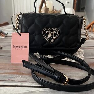 Juicy Couture Black Quilted Heart Crossbody Bag